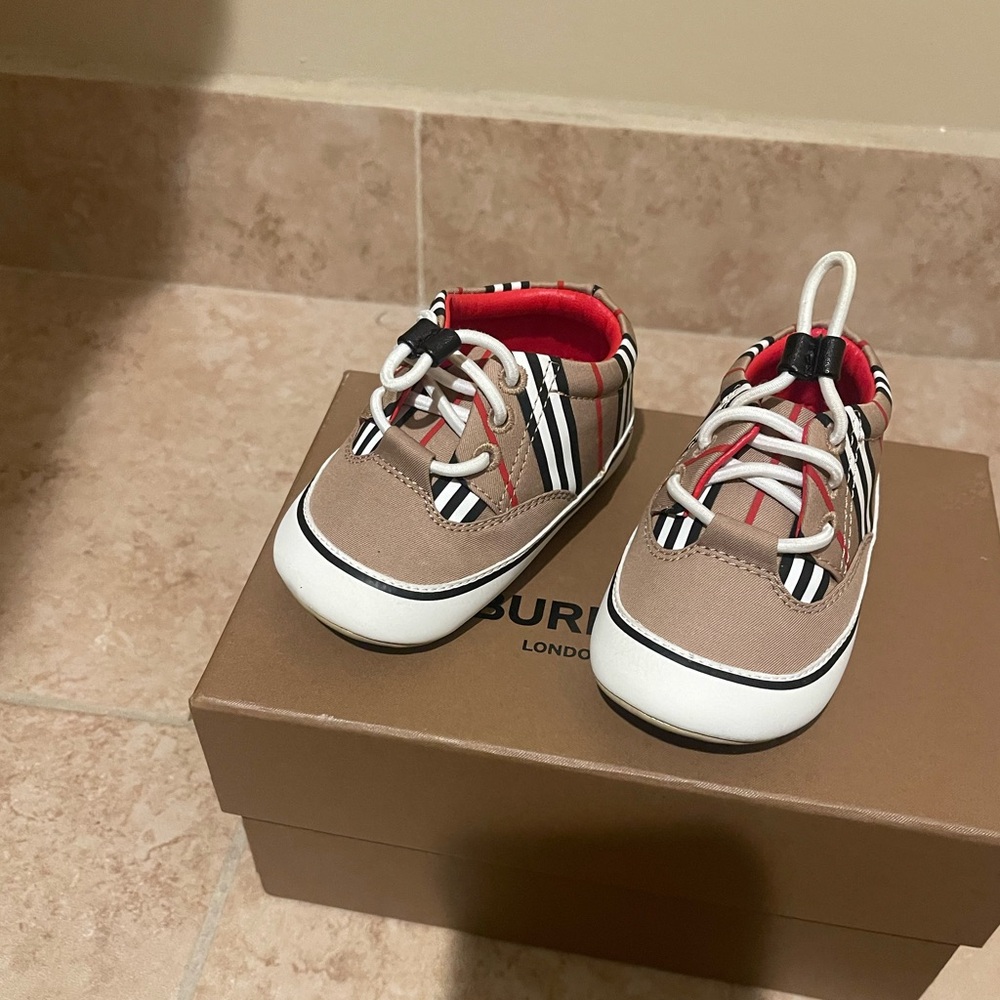 Burberry Tan and Red Baby Sneakers
